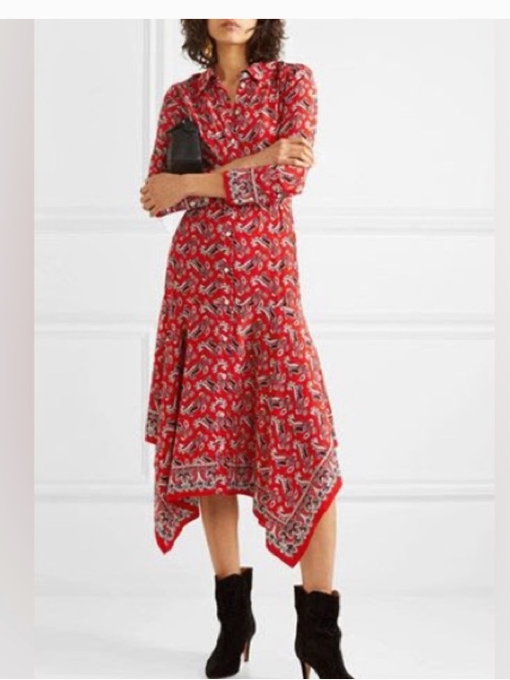 Veronica Beard Red Paisley Silk Midi Dress
